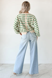 Morning Rituals Striped Button Detail Sweater (Green) - NanaMacs