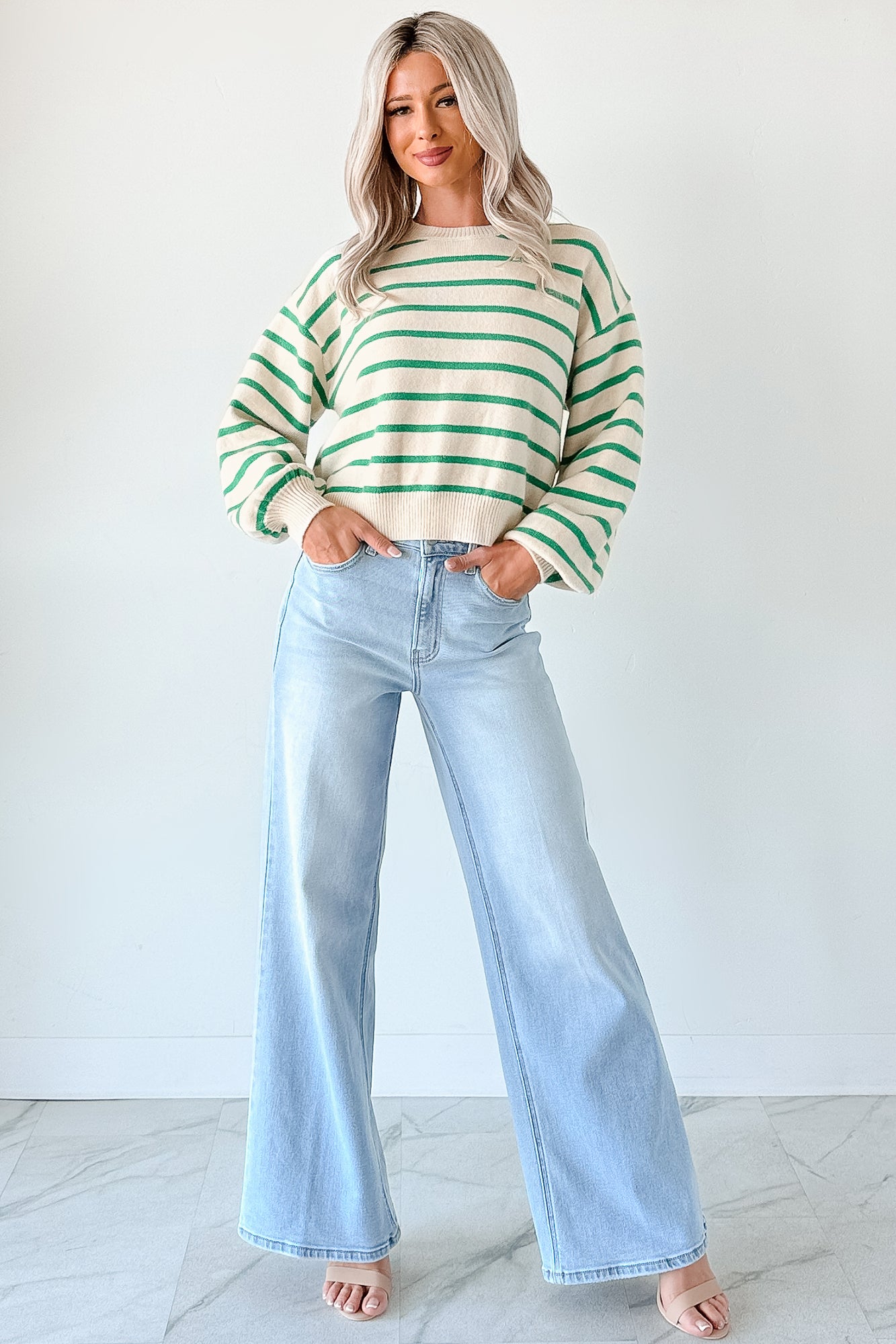 Morning Rituals Striped Button Detail Sweater (Green) - NanaMacs