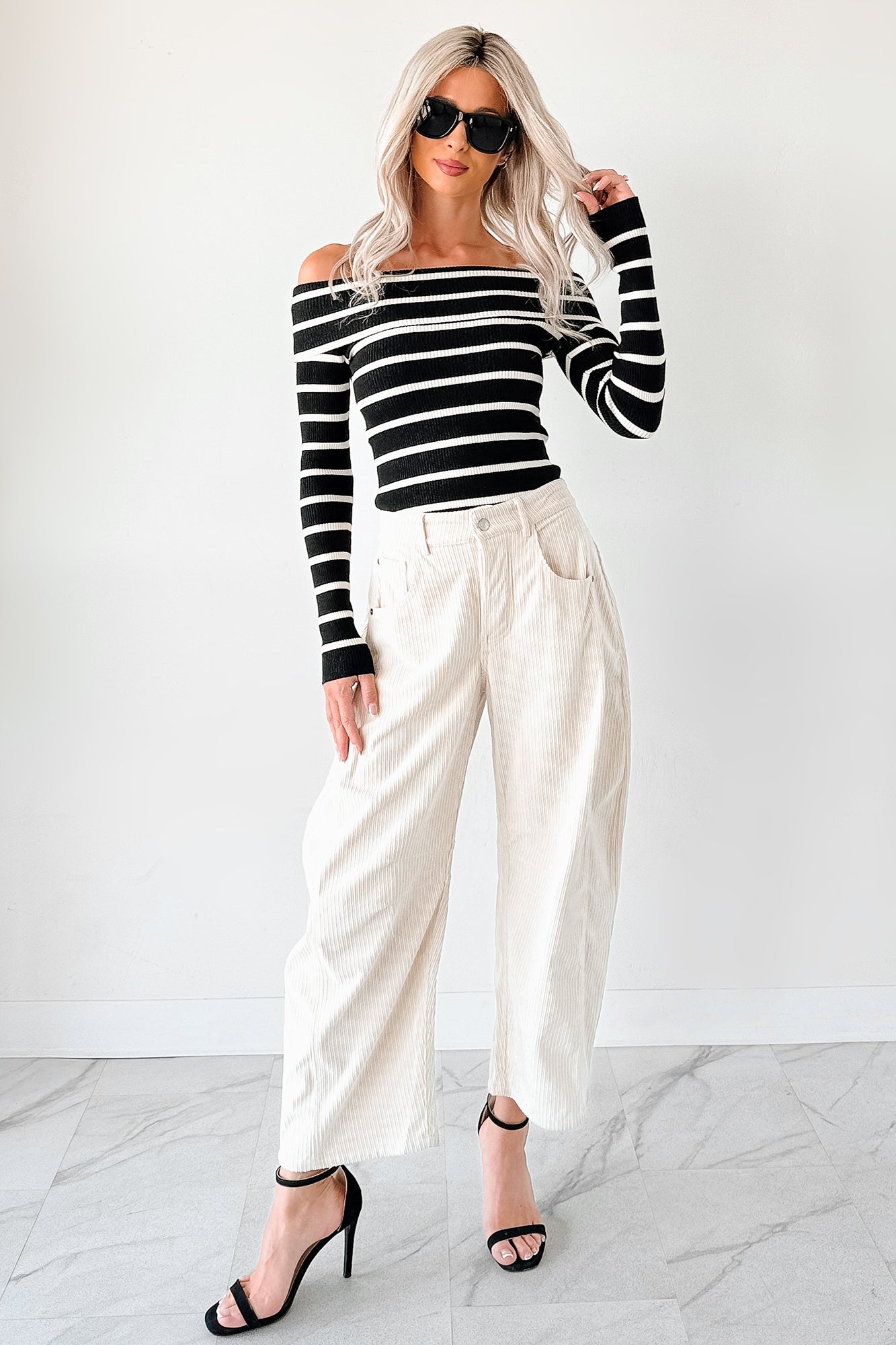 Leo Corduroy Barrel Leg Pants (Bone) - NanaMacs