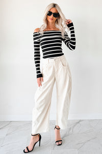 Leo Corduroy Barrel Leg Pants (Bone) - NanaMacs