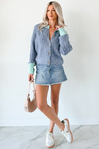 Daydream Zen Knit Contrast Glittery Cardigan (Blue) - NanaMacs