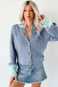 Daydream Zen Knit Contrast Glittery Cardigan (Blue) - NanaMacs