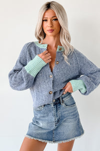 Daydream Zen Knit Contrast Glittery Cardigan (Blue) - NanaMacs