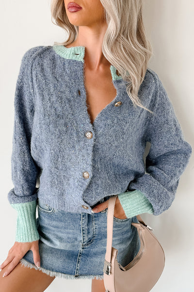 Daydream Zen Knit Contrast Glittery Cardigan (Blue) - NanaMacs