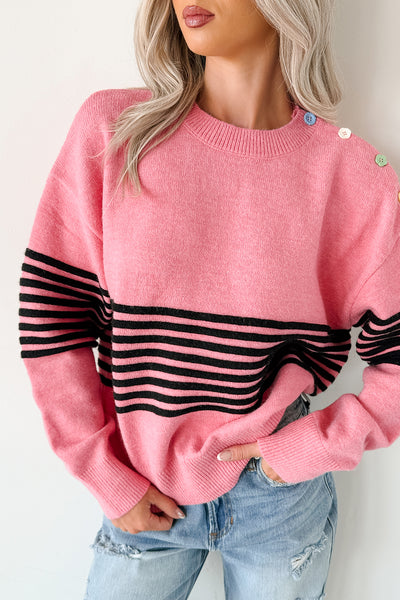 My Favorites Long Sleeve Striped Knit Sweater (Pink/Multi) - NanaMacs