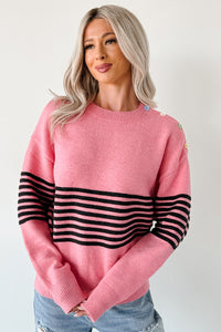 My Favorites Long Sleeve Striped Knit Sweater (Pink/Multi) - NanaMacs