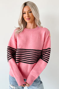 My Favorites Long Sleeve Striped Knit Sweater (Pink/Multi) - NanaMacs