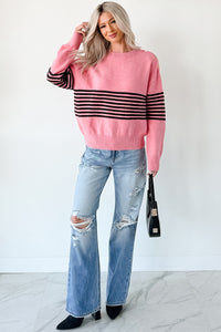 My Favorites Long Sleeve Striped Knit Sweater (Pink/Multi) - NanaMacs
