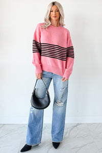 My Favorites Long Sleeve Striped Knit Sweater (Pink/Multi) - NanaMacs