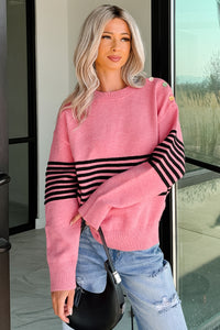 My Favorites Long Sleeve Striped Knit Sweater (Pink/Multi) - NanaMacs