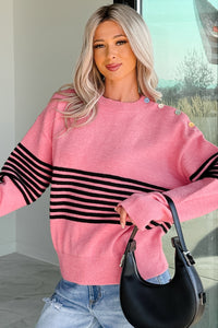 My Favorites Long Sleeve Striped Knit Sweater (Pink/Multi) - NanaMacs