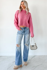 Effortlessly Edgy Distressed Crop Signature 8 Sweater (Pink) - NanaMacs