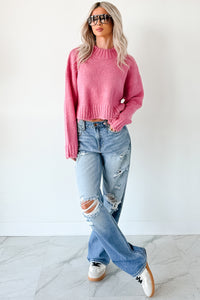 Effortlessly Edgy Distressed Crop Signature 8 Sweater (Pink) - NanaMacs