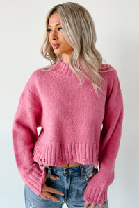 Effortlessly Edgy Distressed Crop Signature 8 Sweater (Pink) - NanaMacs