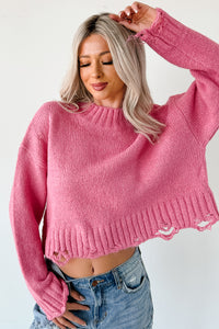 Effortlessly Edgy Distressed Crop Signature 8 Sweater (Pink) - NanaMacs
