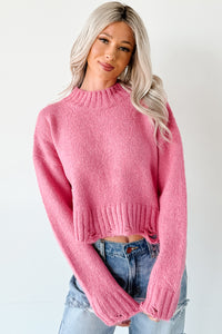 Effortlessly Edgy Distressed Crop Signature 8 Sweater (Pink) - NanaMacs
