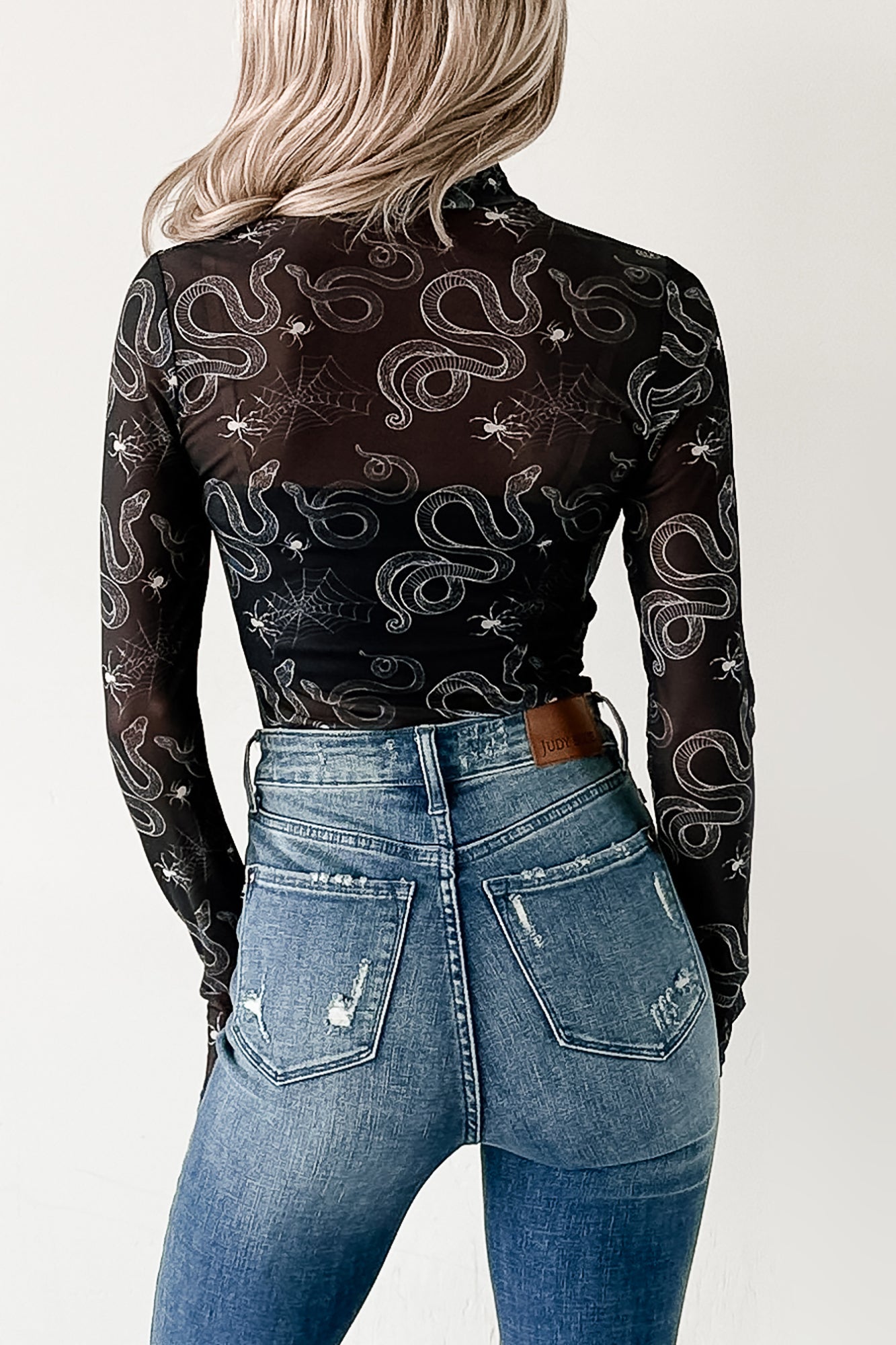 Felt Spooky NM Original Mesh Mock Neck Bodysuit (Black Snake) - NanaMacs