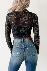 Felt Spooky NM Original Mesh Mock Neck Bodysuit (Black Snake) - NanaMacs