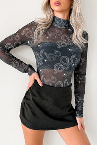 Felt Spooky NM Original Mesh Mock Neck Bodysuit (Black Snake) - NanaMacs