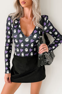 Ghoul's Night Out NM Original Padded V-Neck Bodysuit (Purple Ghouls) - NanaMacs