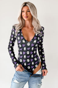 Ghoul's Night Out NM Original Padded V-Neck Bodysuit (Purple Ghouls) - NanaMacs