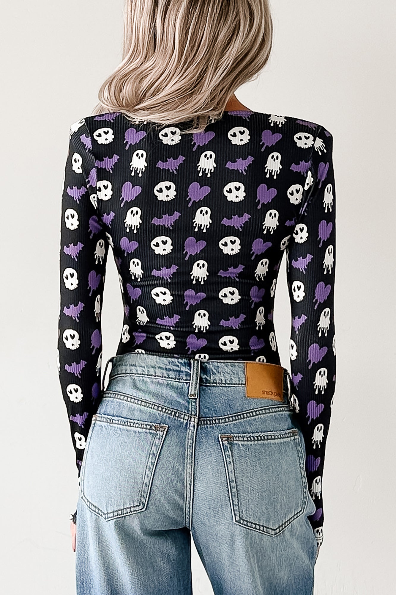 Ghoul's Night Out NM Original Padded V-Neck Bodysuit (Purple Ghouls) - NanaMacs