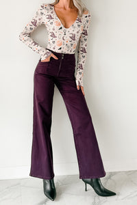 Carlotta High Rise Wide Leg Mica Denim Jeans (Plum) - NanaMacs