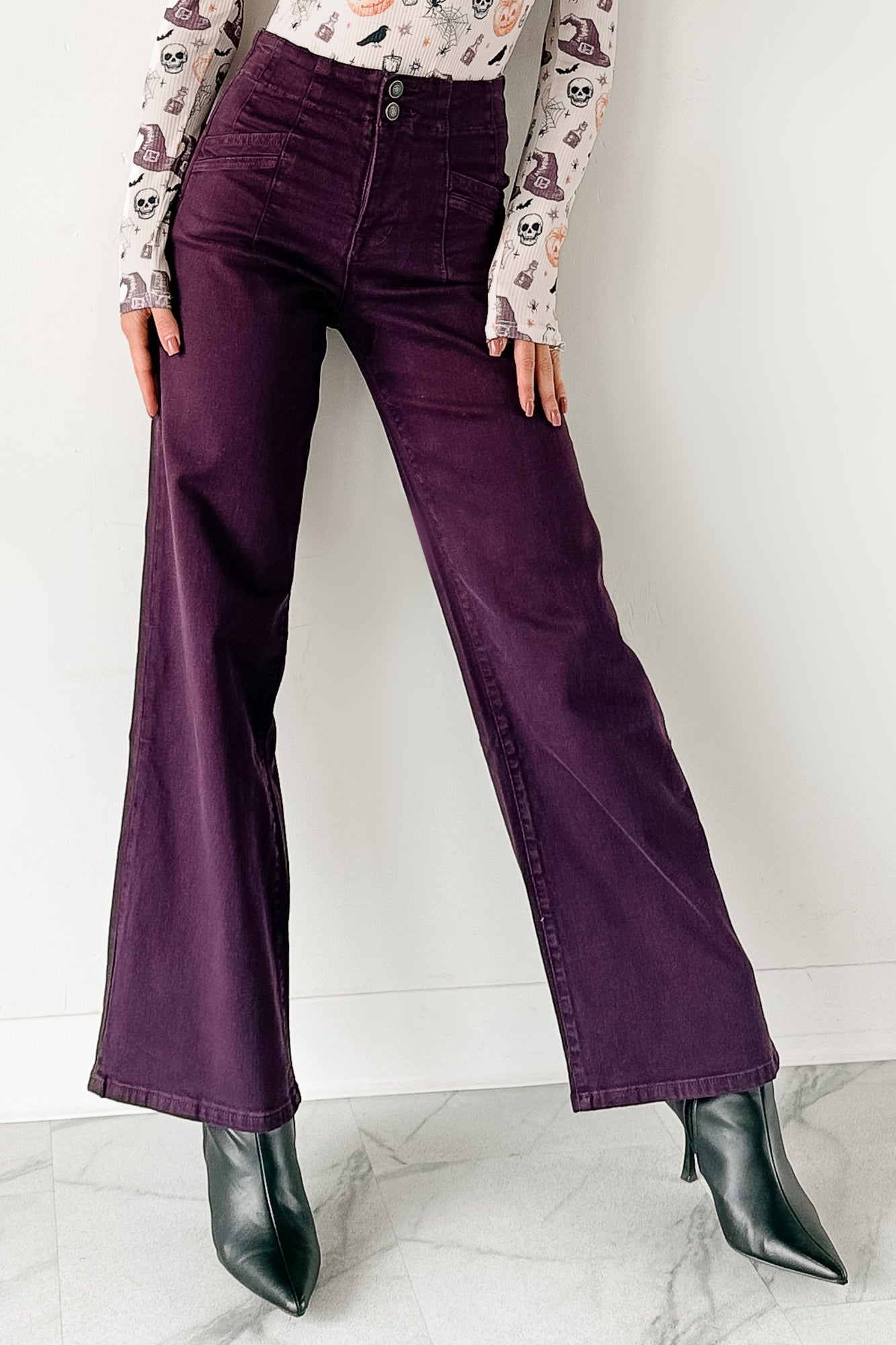 Carlotta High Rise Wide Leg Mica Denim Jeans (Plum) - NanaMacs
