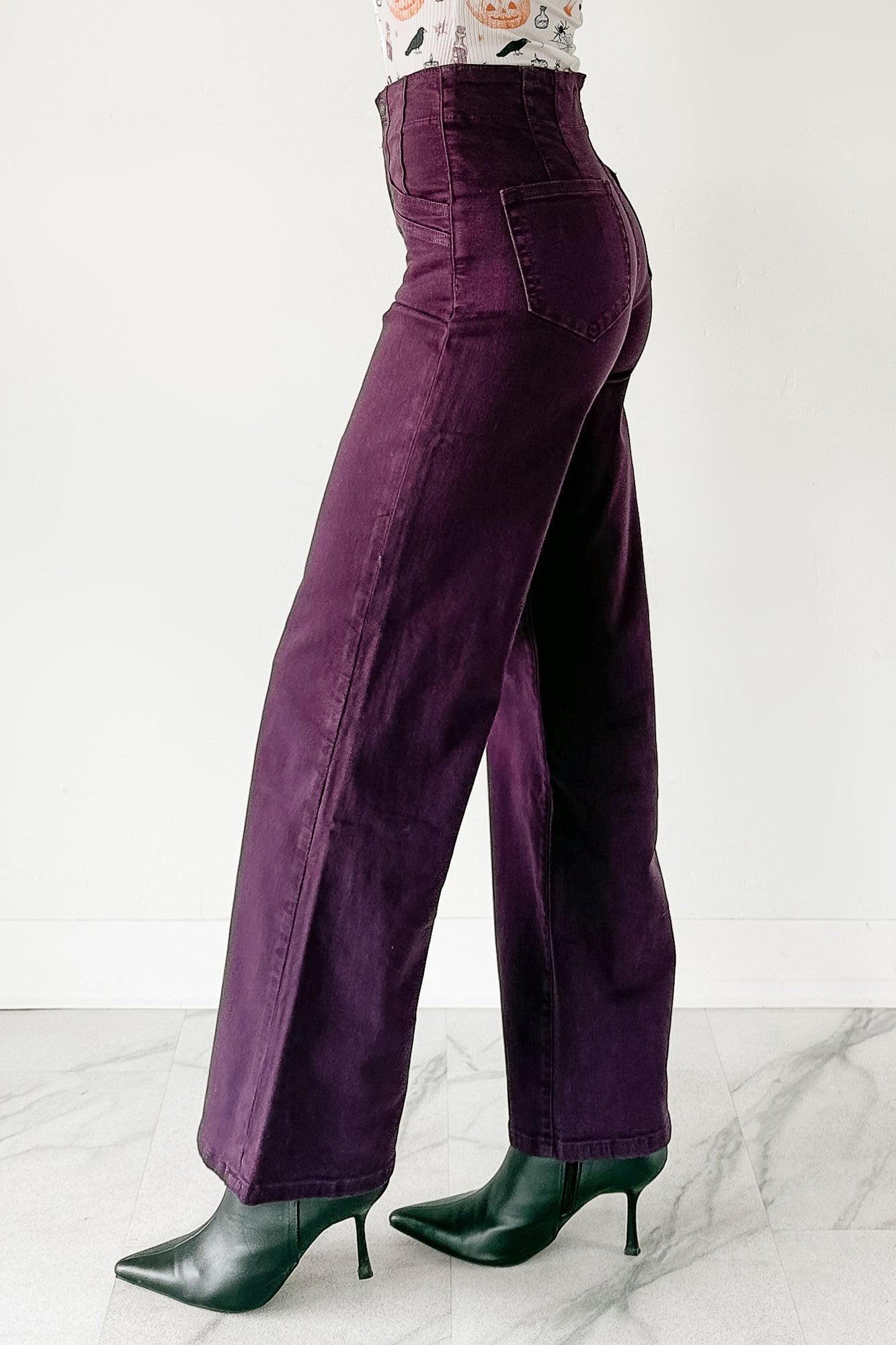 Carlotta High Rise Wide Leg Mica Denim Jeans (Plum) - NanaMacs