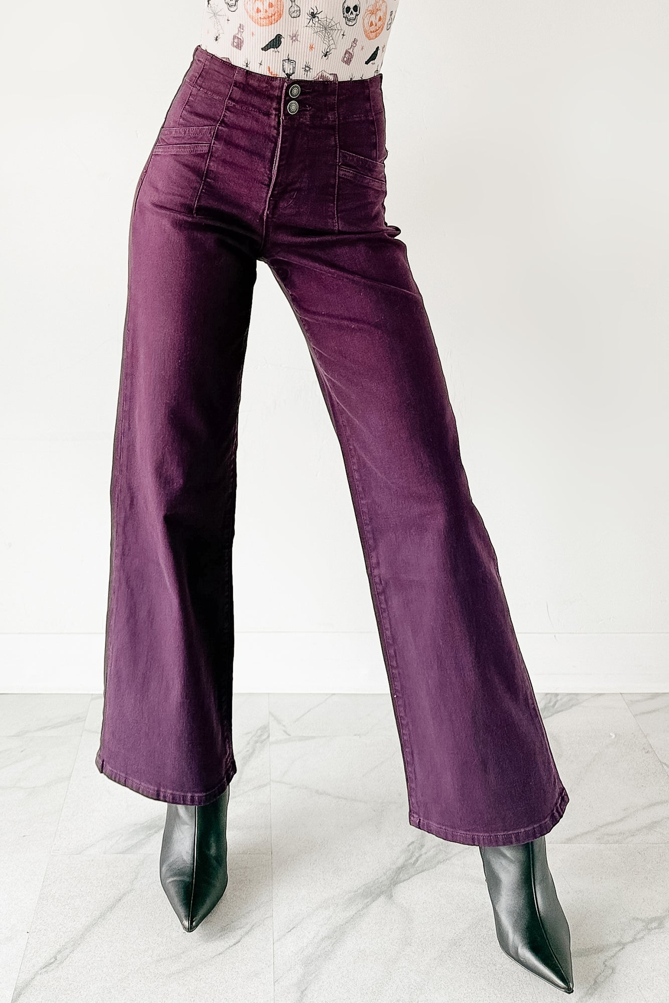 Carlotta High Rise Wide Leg Mica Denim Jeans (Plum) - NanaMacs