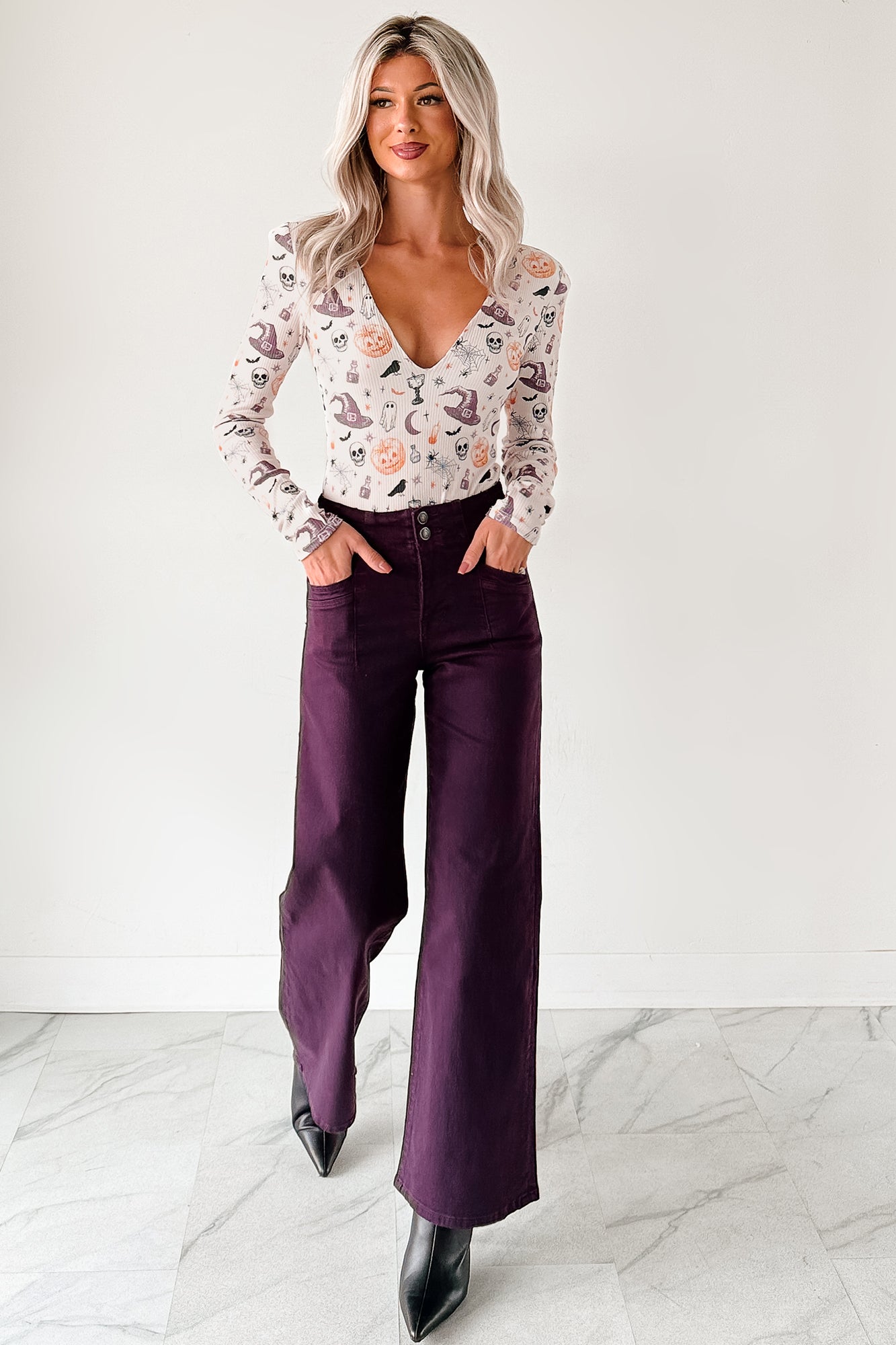 Carlotta High Rise Wide Leg Mica Denim Jeans (Plum) - NanaMacs