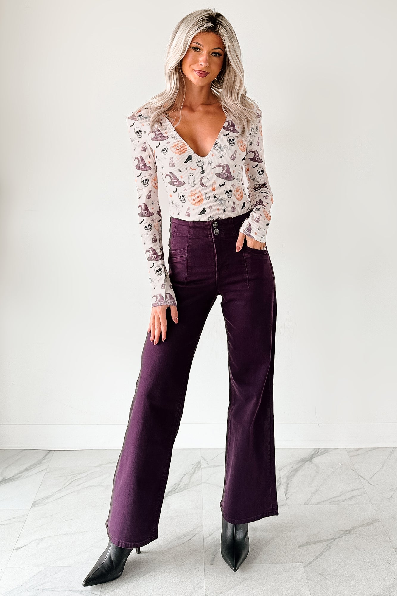 Carlotta High Rise Wide Leg Mica Denim Jeans (Plum) · NanaMacs