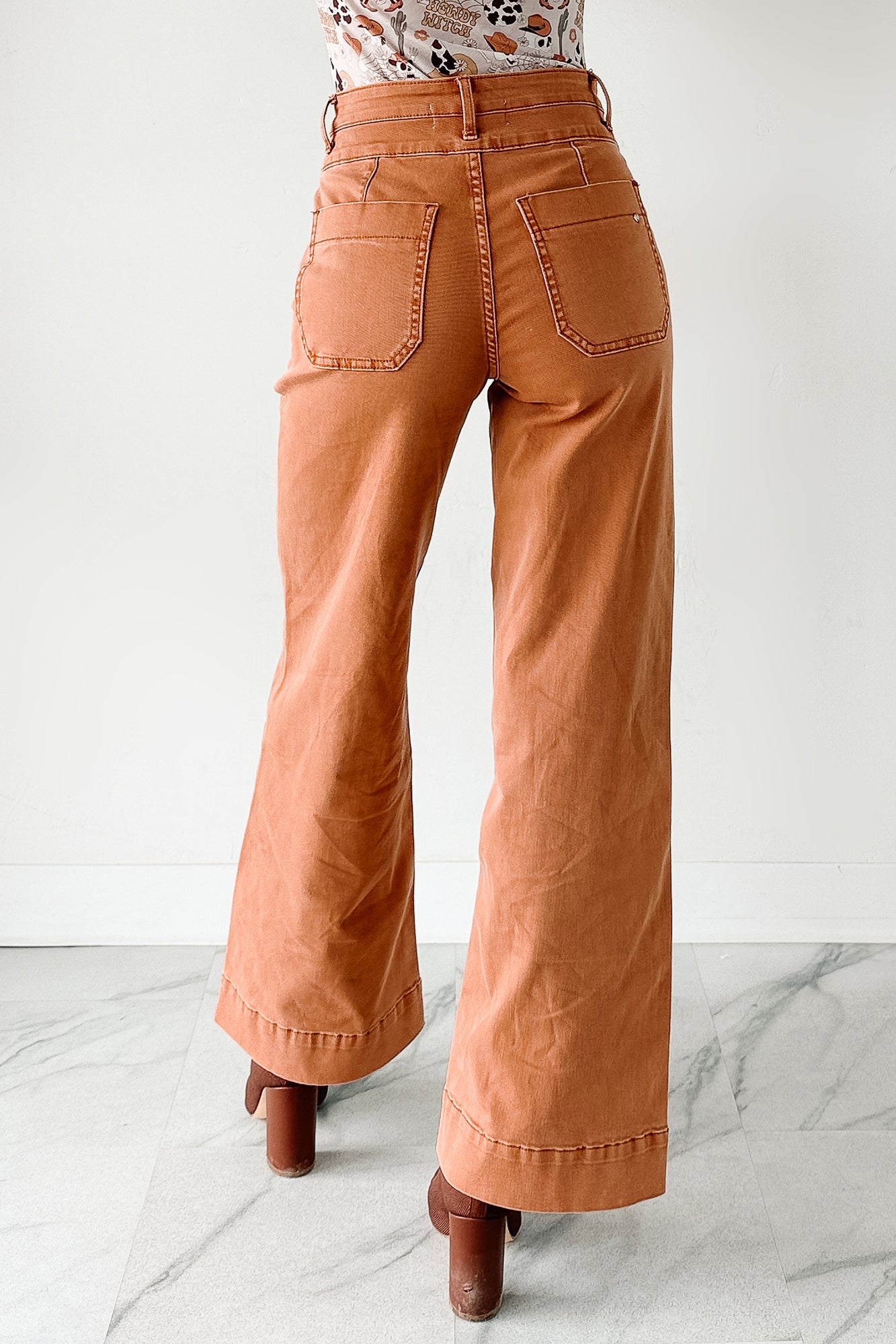 Henley Wide Leg Mica Denim Jeans (Cinnamon) - NanaMacs