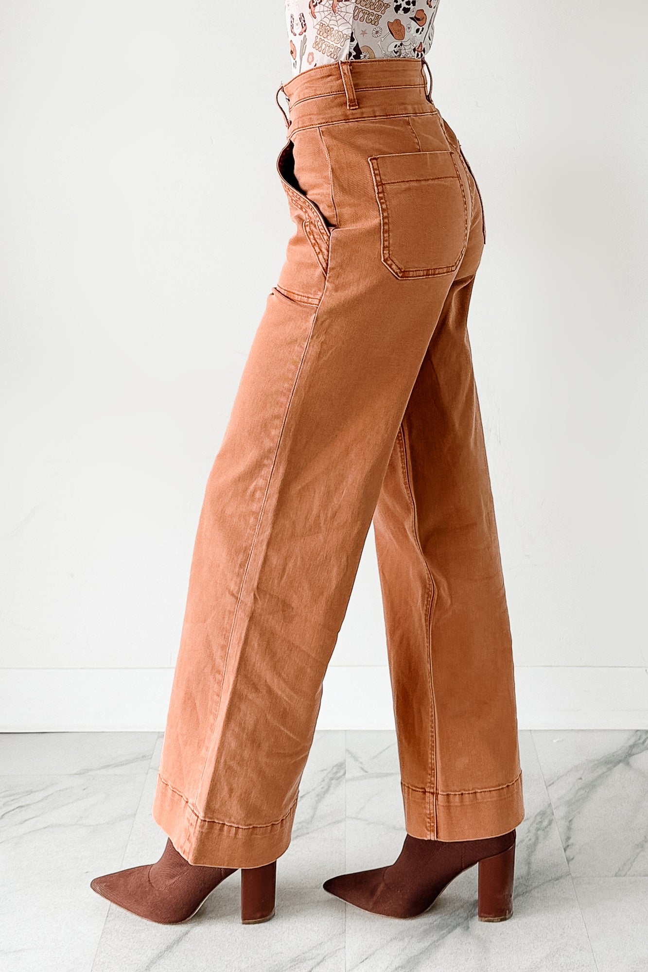 Henley Wide Leg Mica Denim Jeans (Cinnamon) - NanaMacs