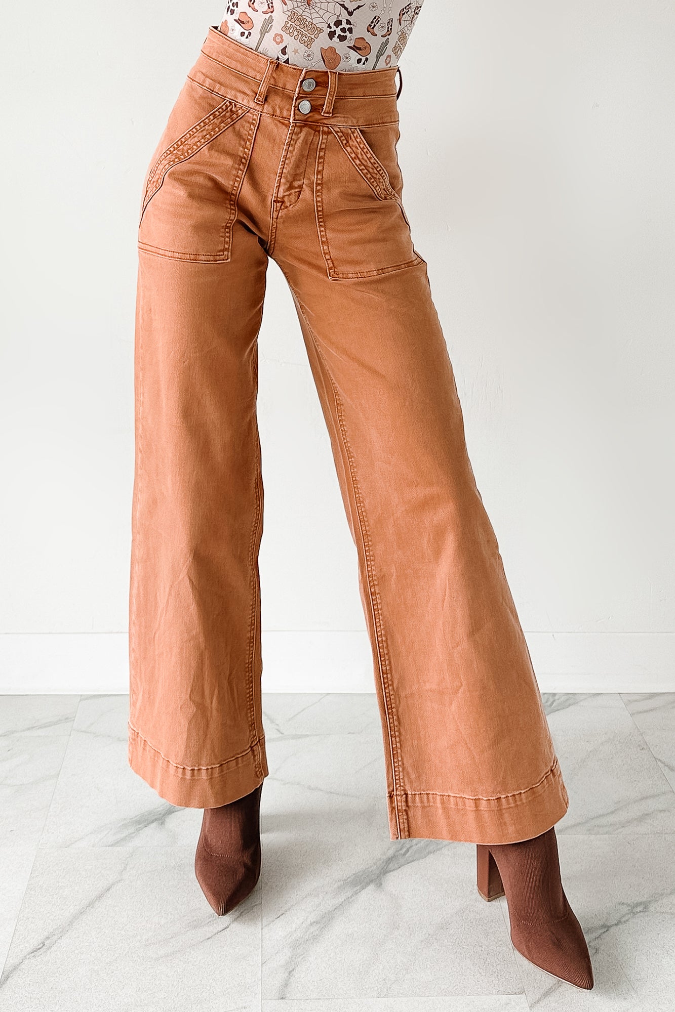Henley Wide Leg Mica Denim Jeans (Cinnamon) - NanaMacs
