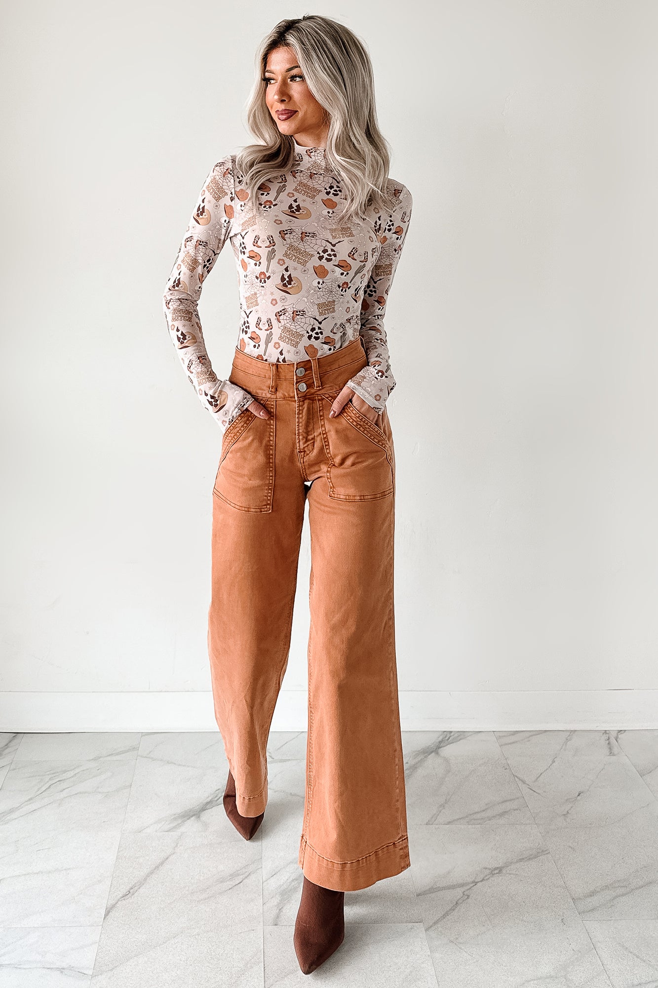 Henley Wide Leg Mica Denim Jeans (Cinnamon) · NanaMacs