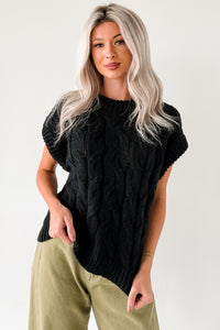 Don't Envy Me Cable Knit Sweater Vest (Black) - NanaMacs