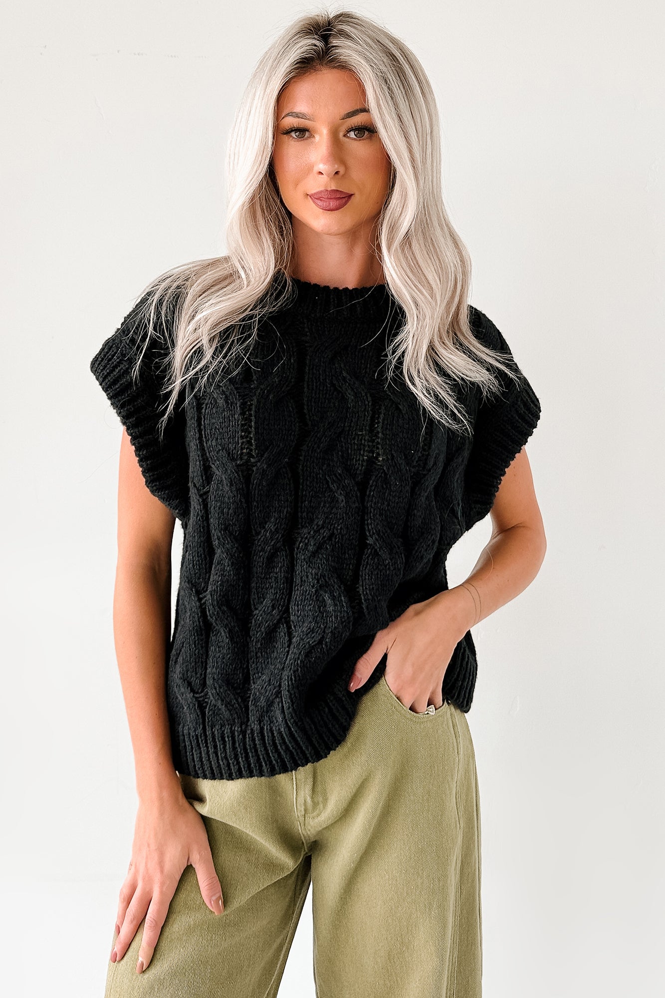 Don't Envy Me Cable Knit Sweater Vest (Black) - NanaMacs