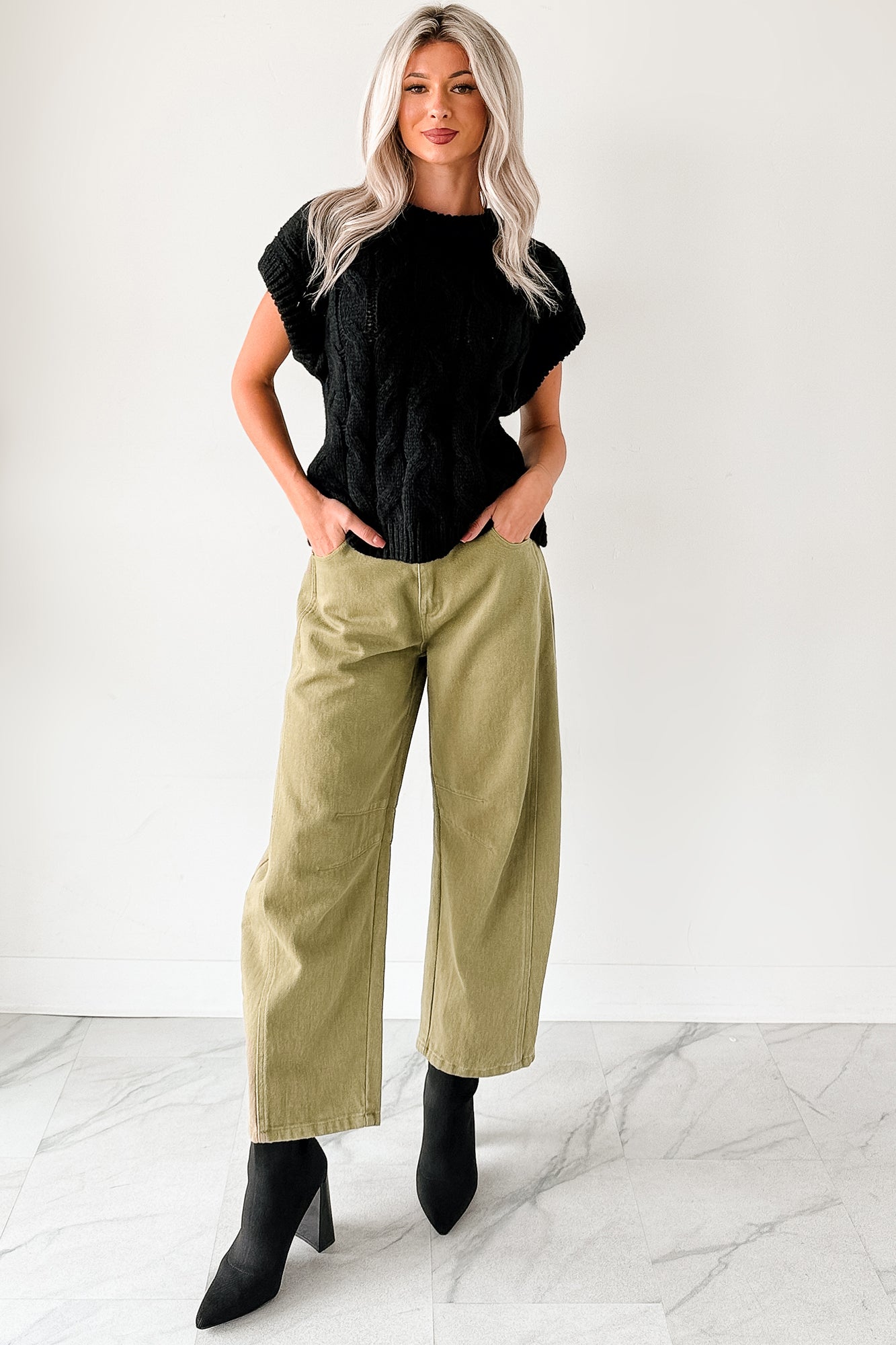 Hansen Hight Rise Barrel Jeans (Olive) - NanaMacs