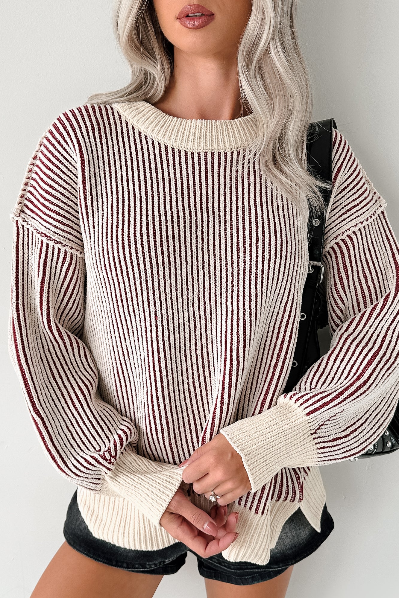 Snug Haven Two Tone Zenana Sweater (Cabernet) - NanaMacs