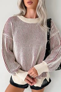 Snug Haven Two Tone Zenana Sweater (Cabernet) - NanaMacs