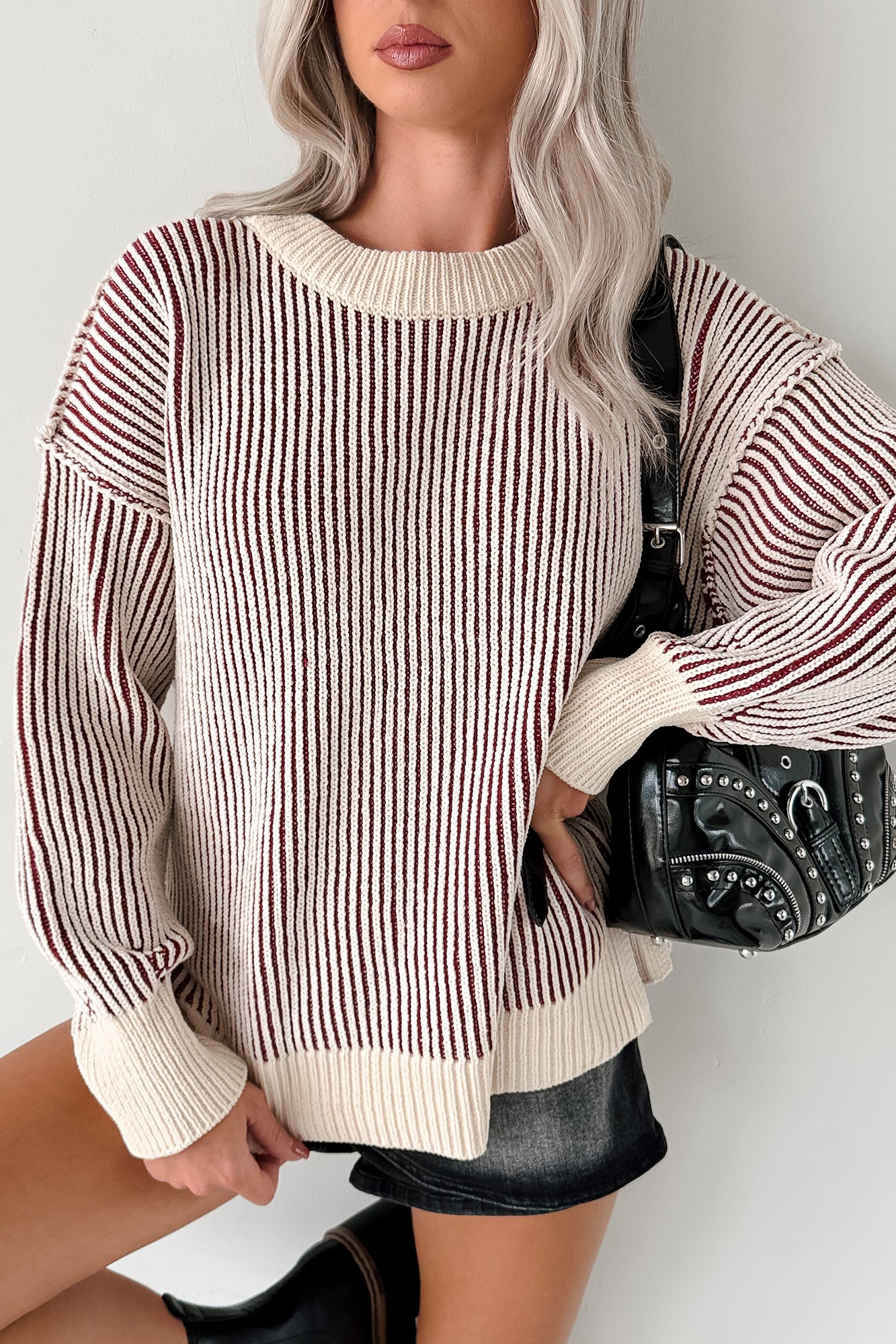 Snug Haven Two Tone Zenana Sweater (Cabernet) - NanaMacs