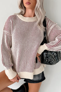 Snug Haven Two Tone Zenana Sweater (Cabernet) - NanaMacs