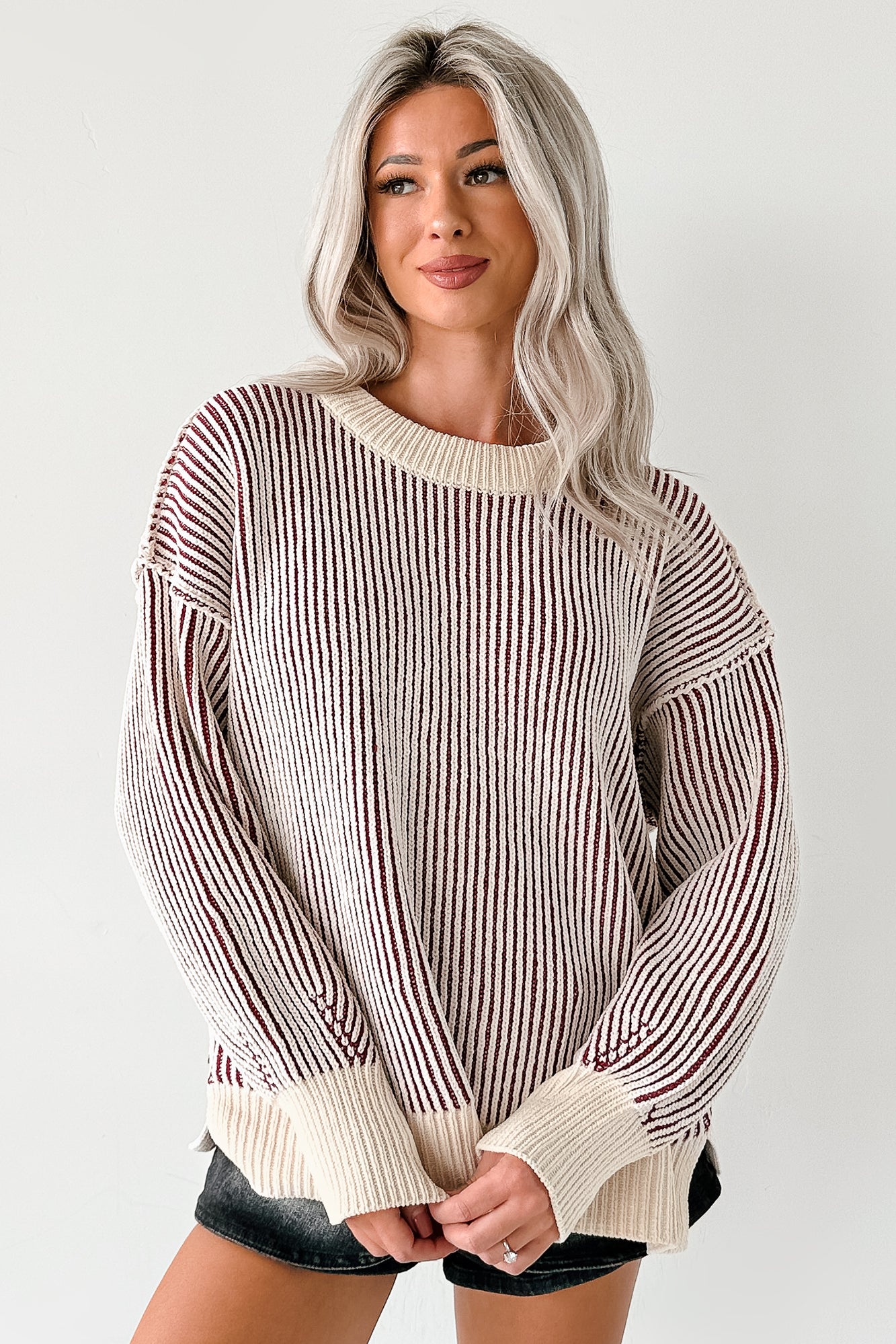 Snug Haven Two Tone Zenana Sweater (Cabernet) - NanaMacs