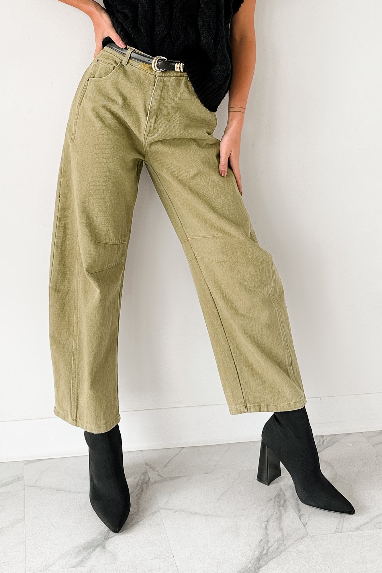 Hansen Hight Rise Barrel Jeans (Olive) - NanaMacs