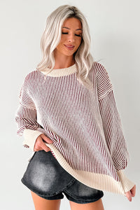 Snug Haven Two Tone Zenana Sweater (Cabernet) - NanaMacs