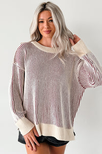 Snug Haven Two Tone Zenana Sweater (Cabernet) - NanaMacs