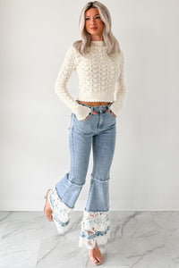 Beatrice Floral Crochet POL Flare Jeans (Denim) - NanaMacs