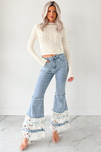 Beatrice Floral Crochet POL Flare Jeans (Denim) - NanaMacs
