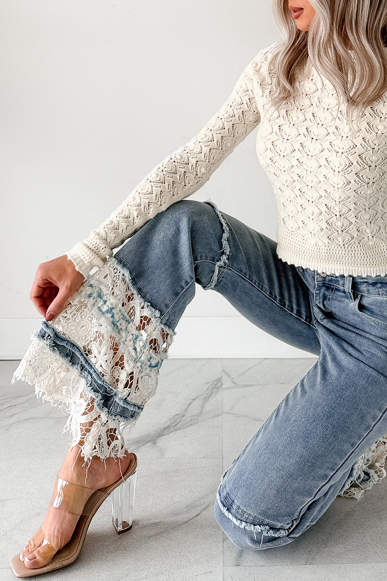 Beatrice Floral Crochet POL Flare Jeans (Denim) - NanaMacs